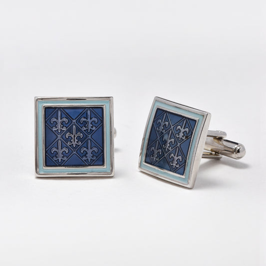 NCFC008 - Blue framed fluer de lis cufflinks