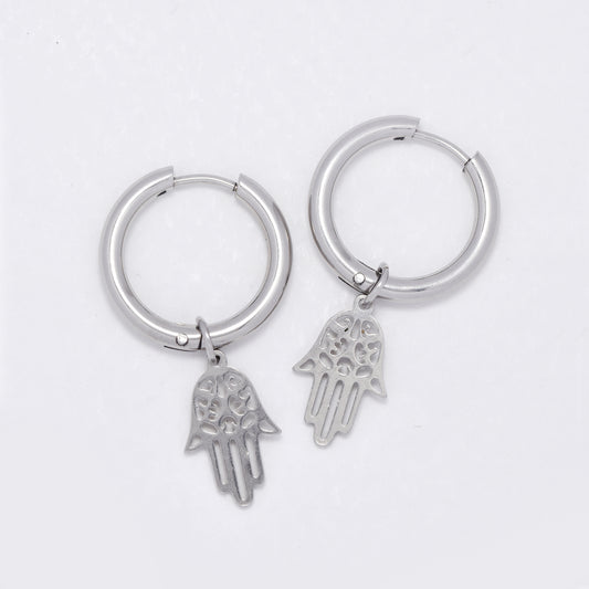 NCSSE029 - Steel 19mm hoop with hamsa charm