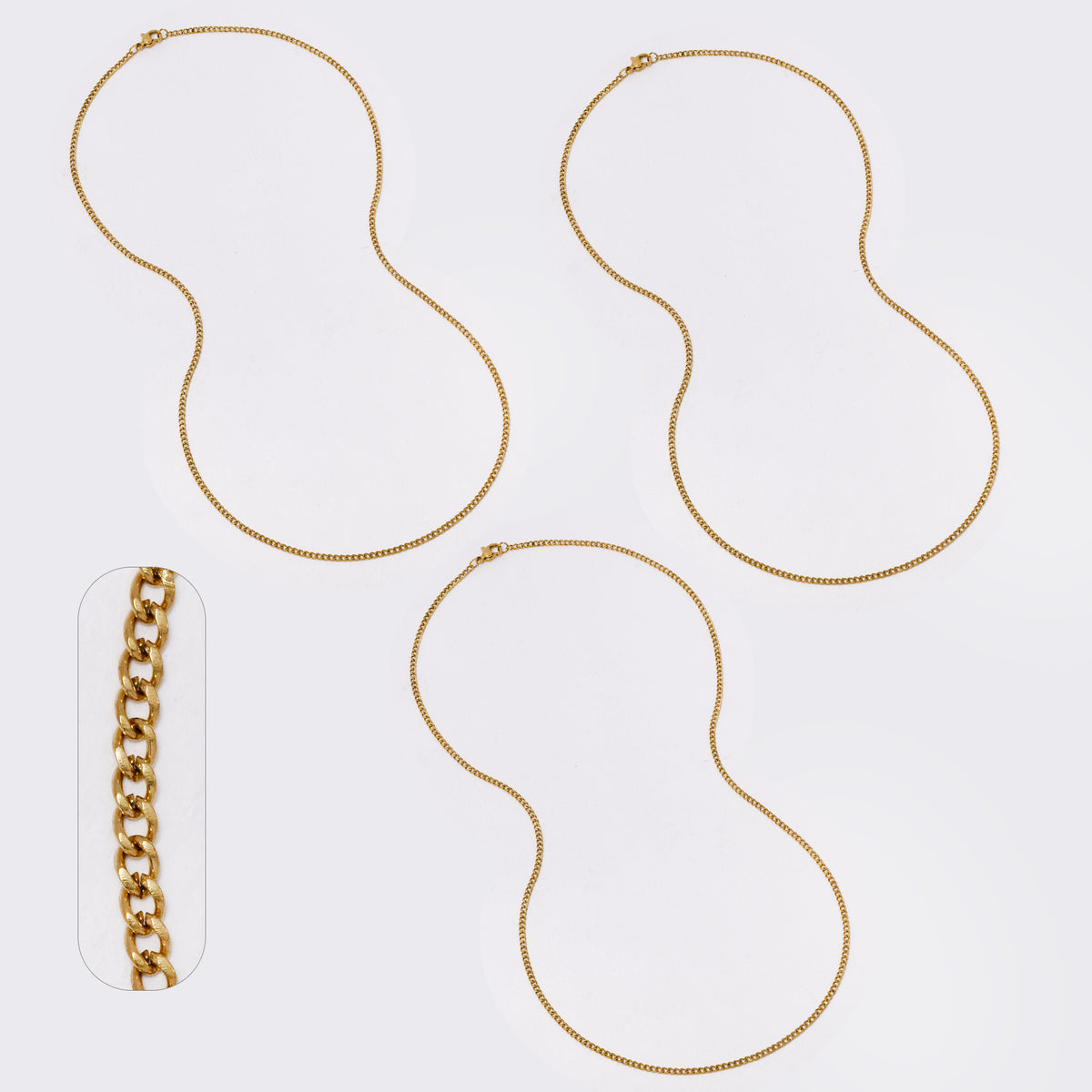 3 Pack stainless steel curb 2mm x 55cm chain - NCSSN010