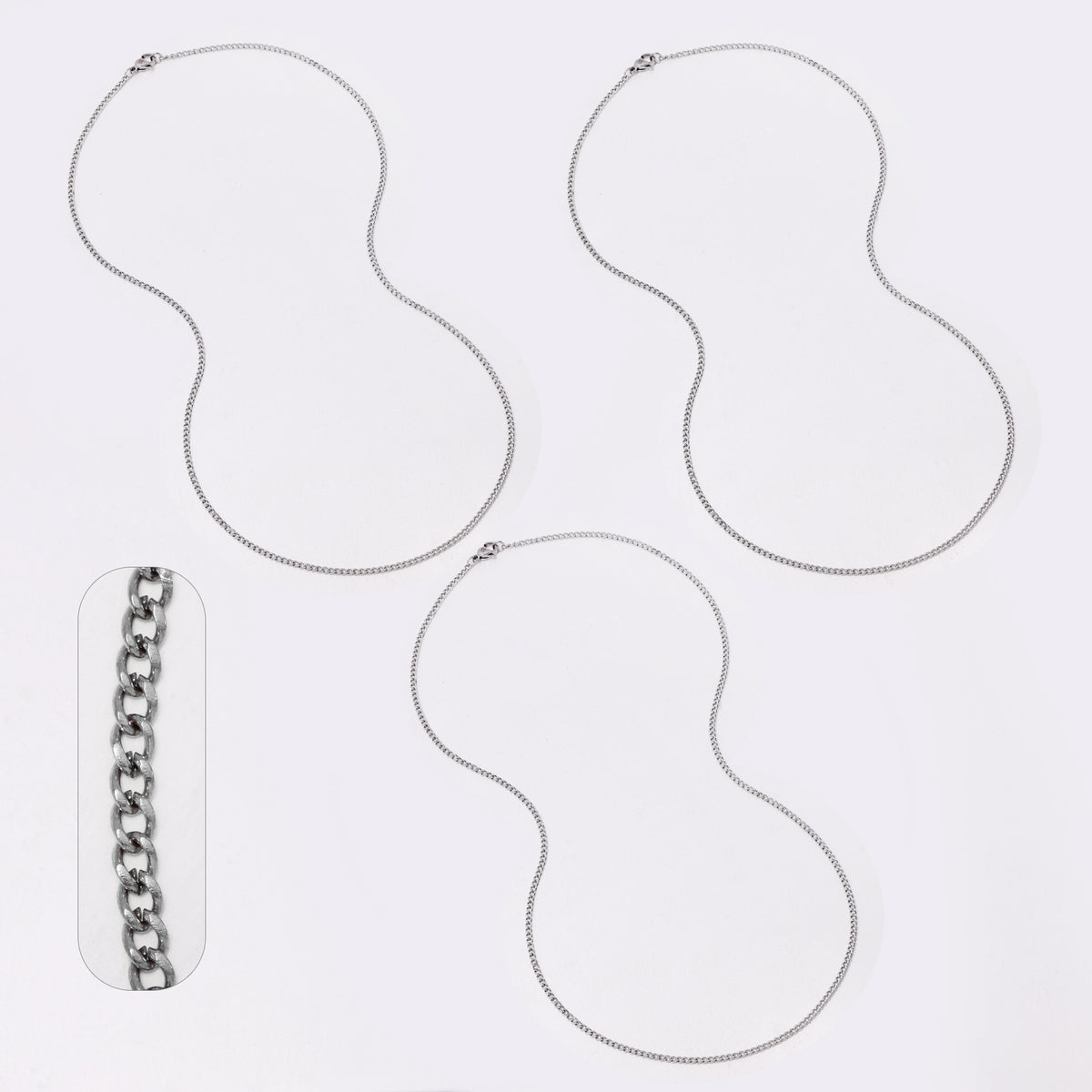 3 Pack stainless steel curb 2mm x 55cm chain - NCSSN010