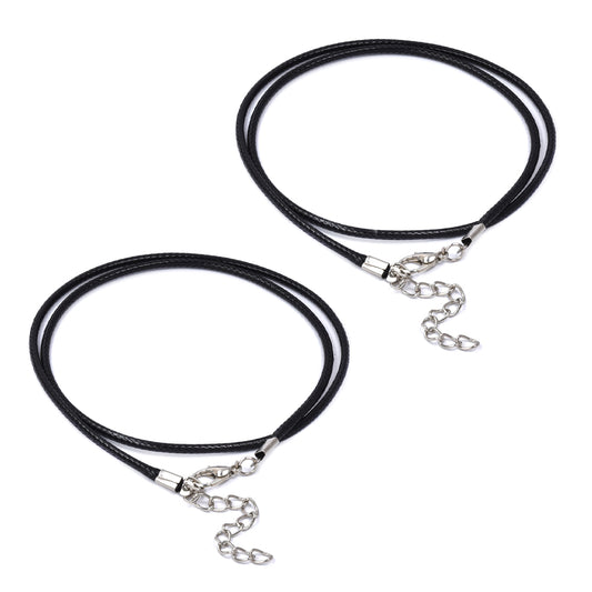 2 Pack stainless steel black leather thong 3mm x 55cm chain - NCSSN011