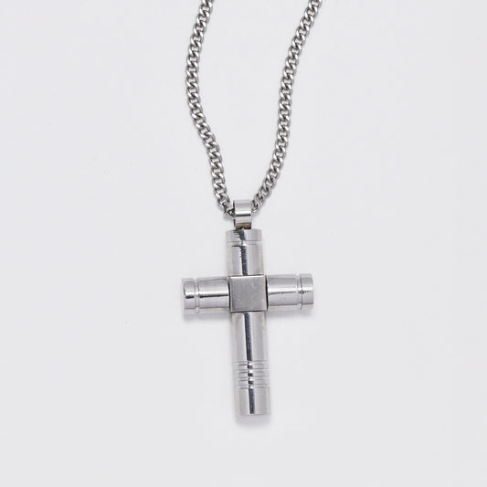 NCSSN034 - Steel 39mm x 21mm cylinder cross necklace