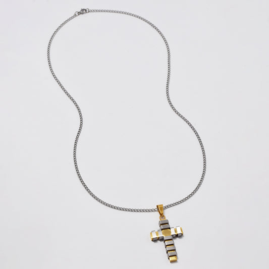 NCSSN037 - Steel 43mm x 26mm two tone cross necklace
