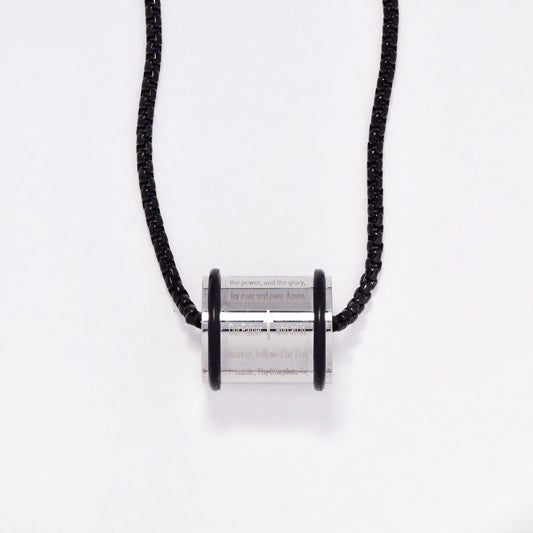 NCSSN042i - Steel Lord's prayer barrel necklace