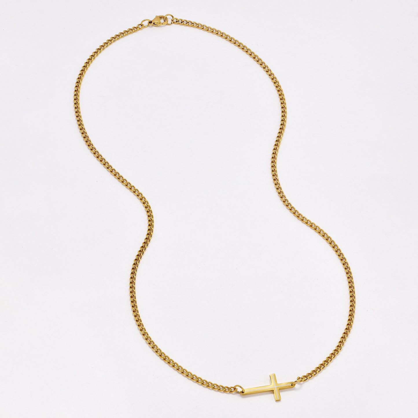 NCSSN043i - Steel 51cm sideways cross necklace