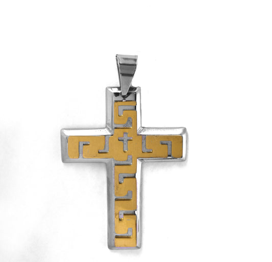 Stainless steel large 2 tone chunky cross pendant - NCSSP020