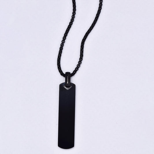Stainless steel rectangle black tag necklace - NCSSP024