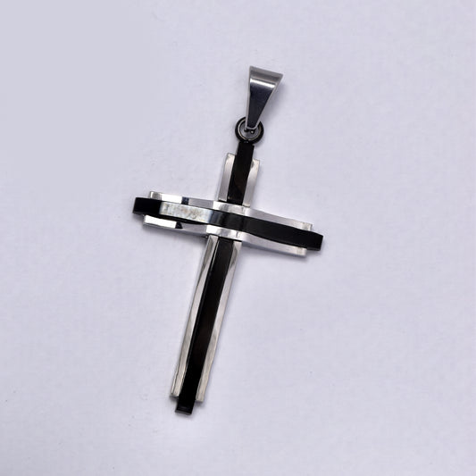 Stainless steel  43mmX30mm black and silver cross pendant - NCSSP051
