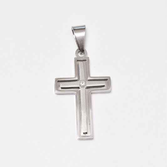 NCSSP057 - Steel cross pendant with center CZ