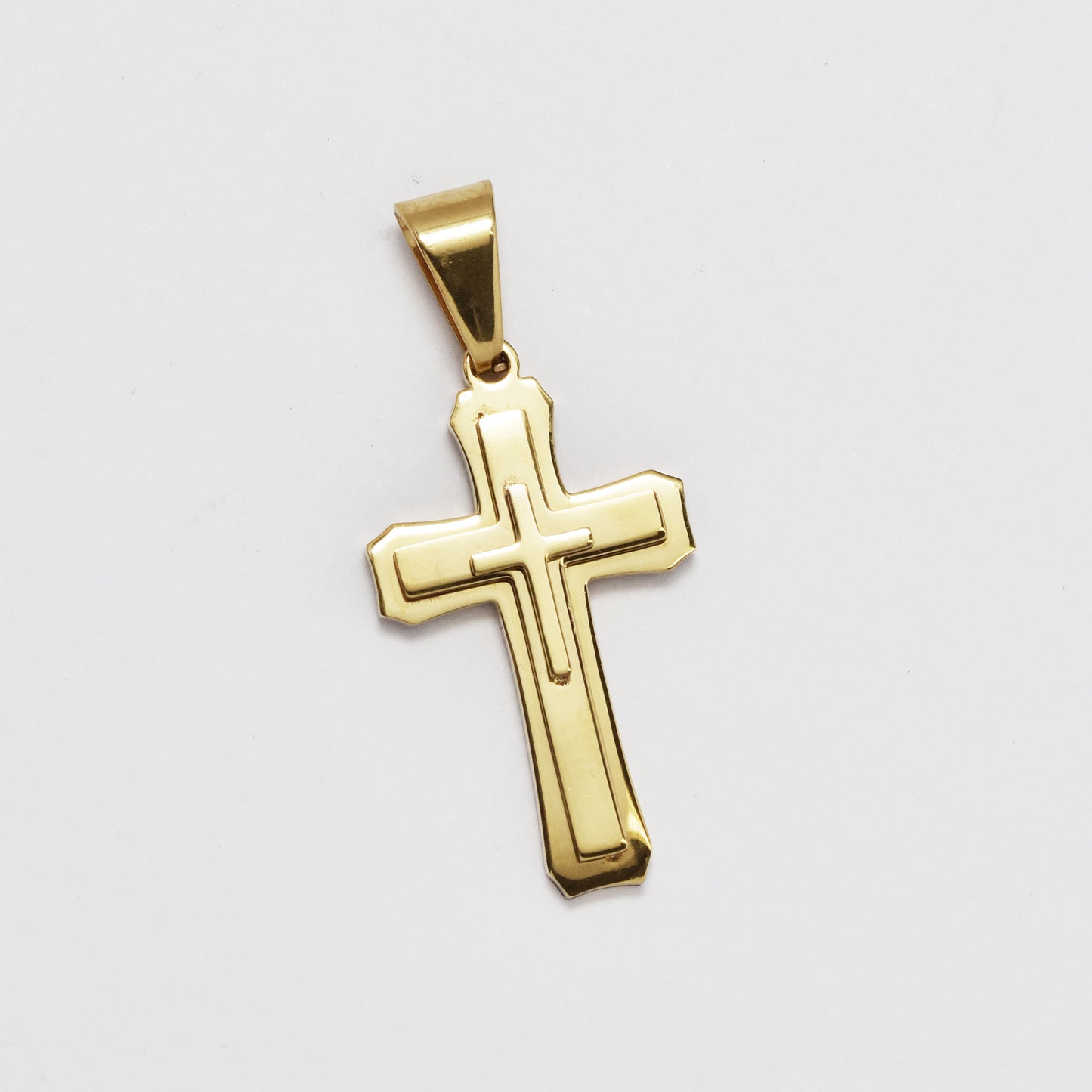NCSSP058 - Steel gold plated double cross pendant