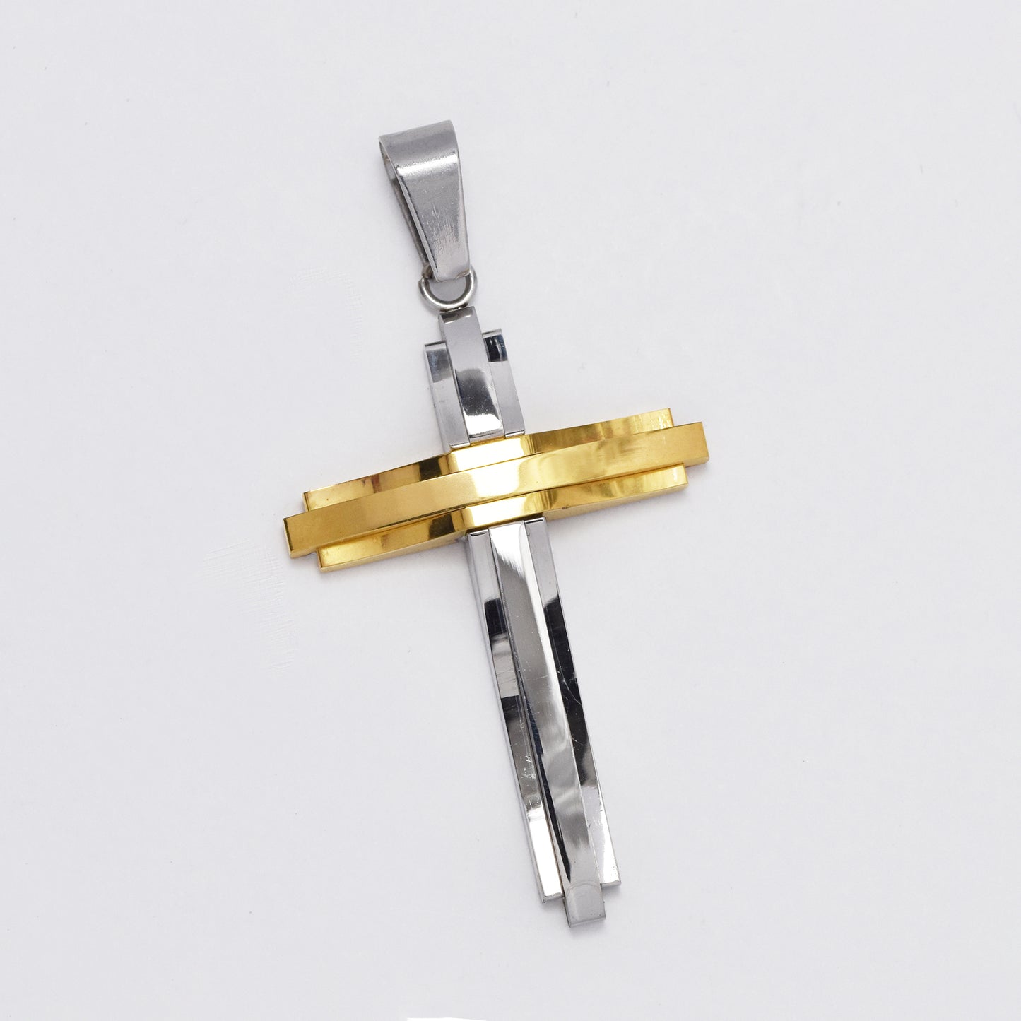 NCSSP060 - Steel 55mm x 39mm two tone cross pendant