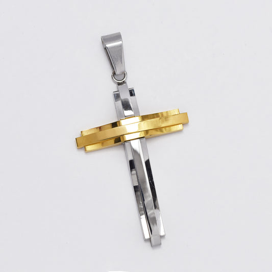 NCSSP060 - Steel 55mm x 39mm two tone cross pendant