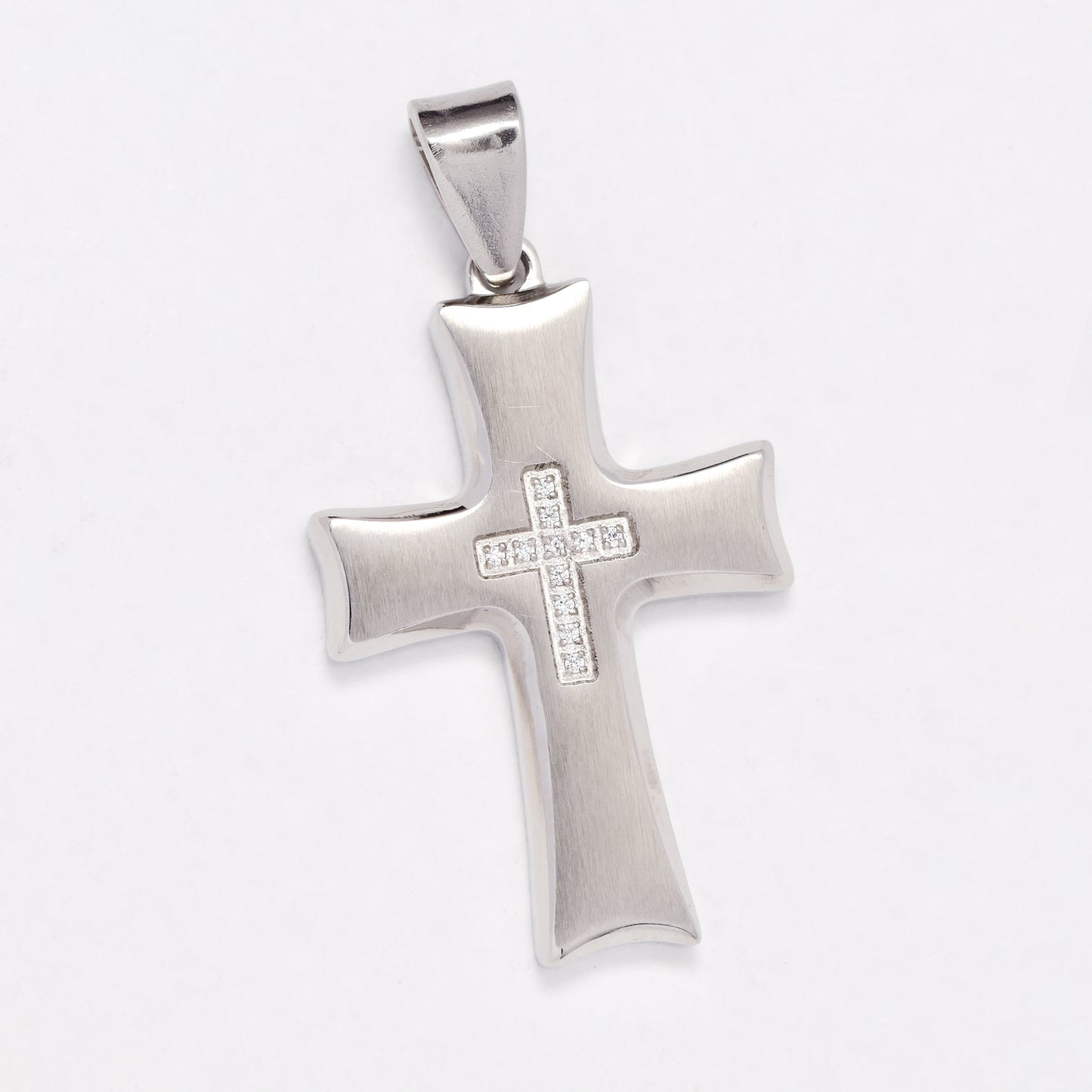 NCSSP065i - Steel CZ cross pendant