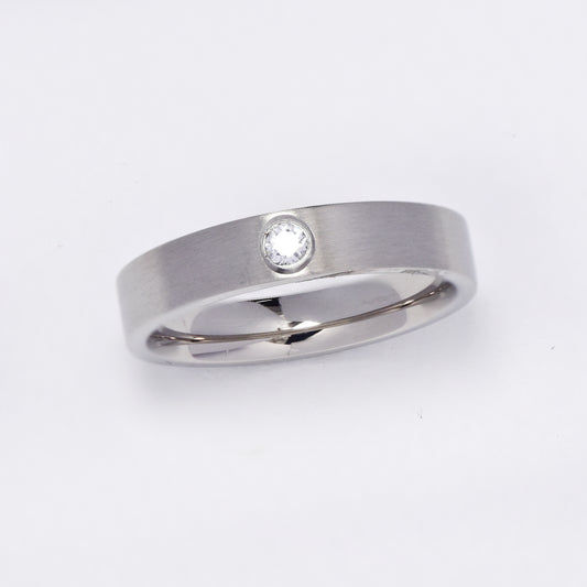Stainless steel 5mm matte band with round cubic zirconia