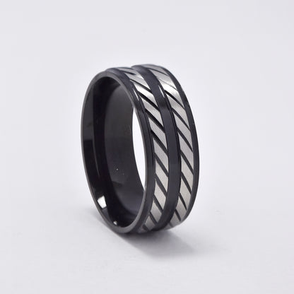 Buy 1 get 1 FREE - Steel ribbed textured ring - NCSSR030