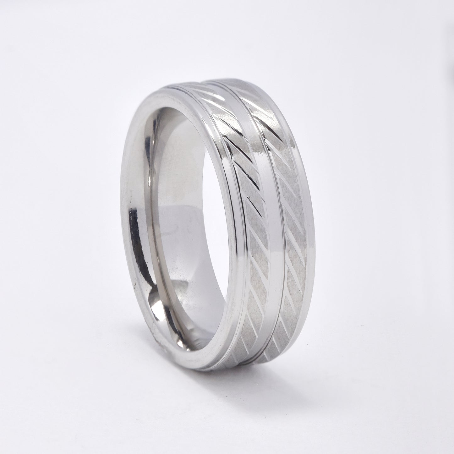 Buy 1 get 1 FREE - Steel ribbed textured ring - NCSSR030