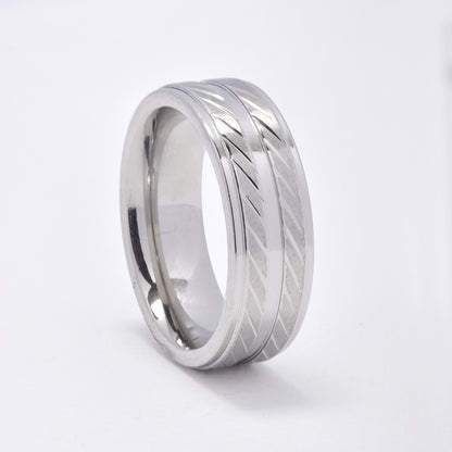 Buy 1 get 1 FREE - Steel ribbed textured ring - NCSSR030