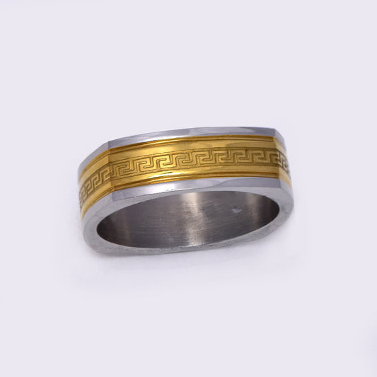 Stainless steel square 2 tone Grecian pattern band - NR961