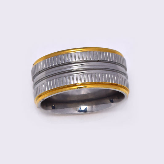 Stainless steel gold edge tire track pattern ring - NR962