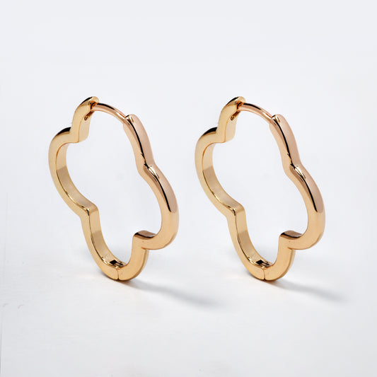 PYE5780 - Premium brass rose gold cutout clover hoop earrings