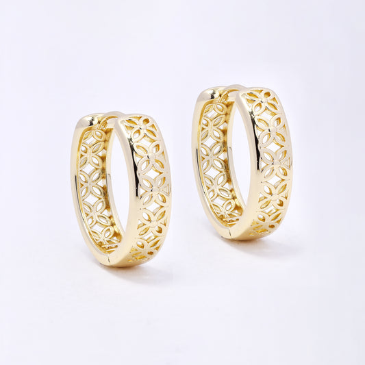 PYE7227 - Premium brass 26mm x 7mm cutout flower hoop earring