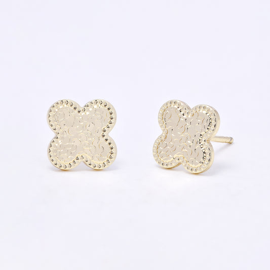 PYE7237 - Premium brass 9mm textured flower stud earring
