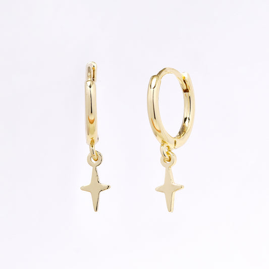 PYE7242 - Premium brass hoop: 11mm dainty diamond star drop hoop