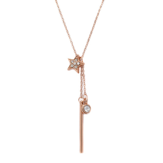 Premium rose gold cubic zirconia star and bar Y necklace