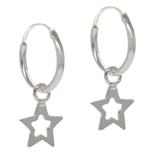 925 Silver 12mm hoop with star - SBE009