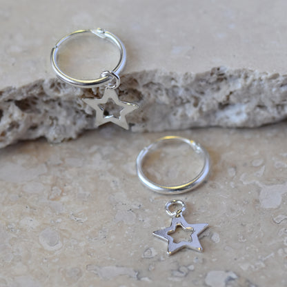 925 Silver 12mm hoop with star - SBE009