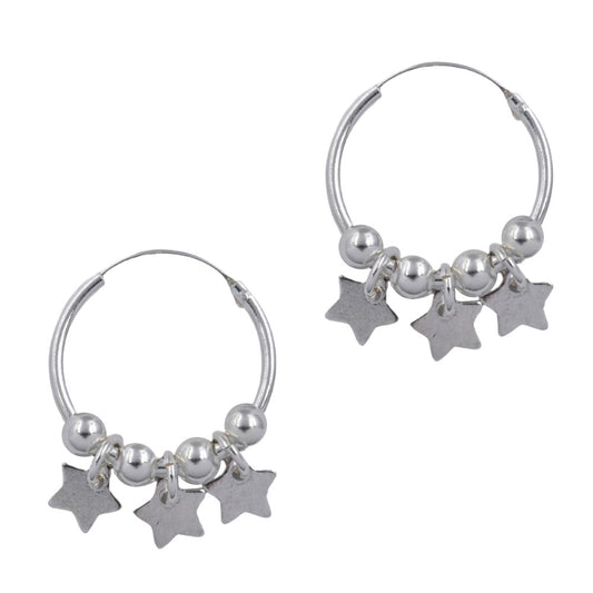 925 Silver Star and ball charm 16mm hoop - SBE042