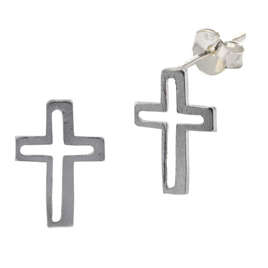 925 Silver cutout cross stud earring - SBE057