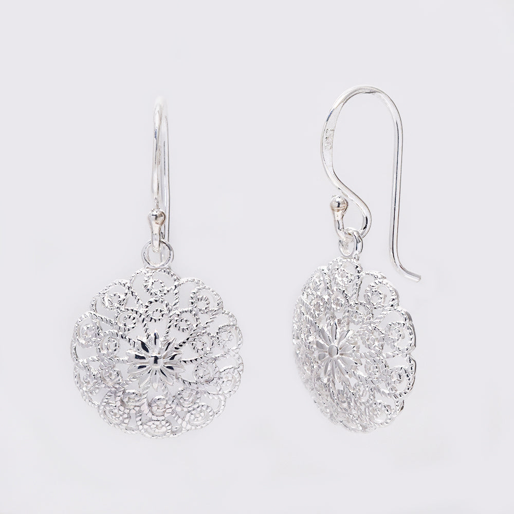 925 Silver decorative flower drop earrings - SBE1096