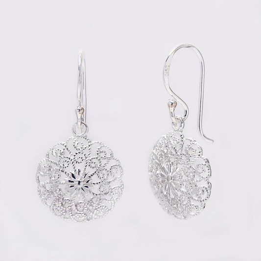 925 Silver decorative flower drop earrings - SBE1096