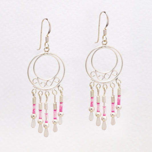 SE1008 - 925 Silver hoop with pink beads