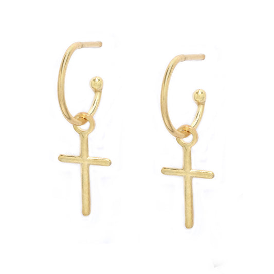 925 Silver hoops with cross charm earring - SE1028