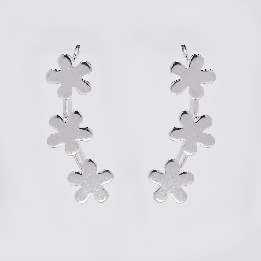925 Silver flower ear cuff earrings - SE1042
