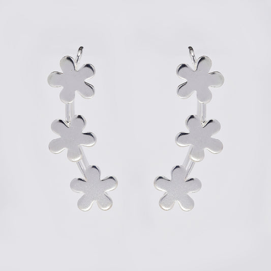 925 Silver flower ear cuff earrings - SE1042