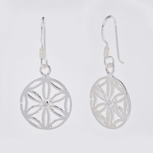 925 Silver 6 petal flower mandala drop earrings - SE1049