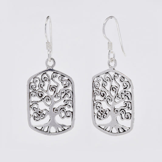 SE1050 - 925 Silver cutout tree of life disk earrings