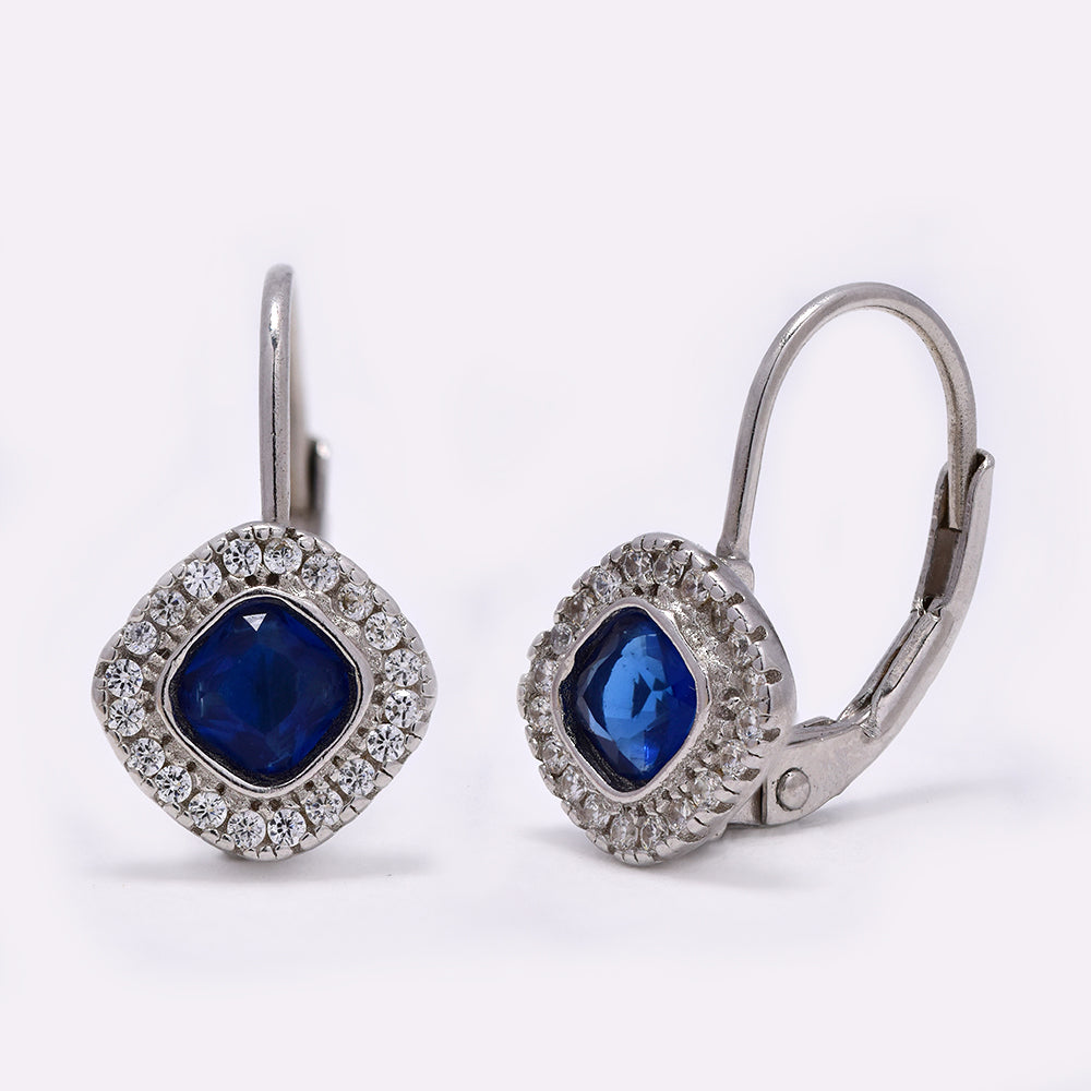 925 Silver blue diamond shaped cubic zirconia earrings - SE1084