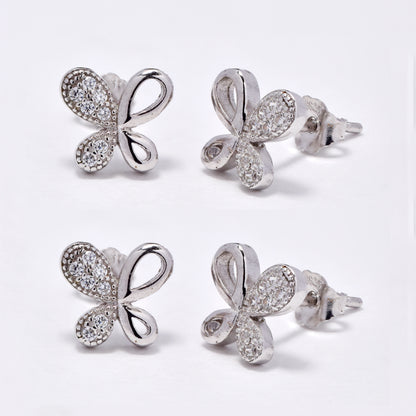 2 Pack 925 Silver half cubic zirconia butterfly stud earring - SEC1387
