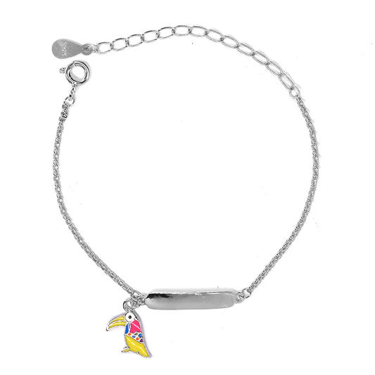 SGB938 - 925 Silver ID bracelet and enamel parrot charm