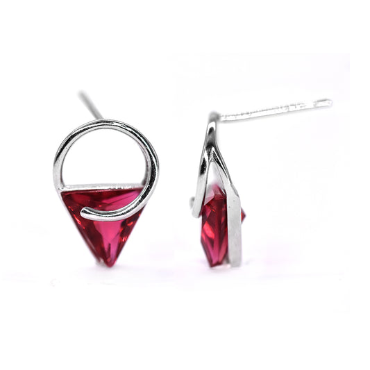 SGE6123 - 925 Silver red triangle cubic zirconia earring