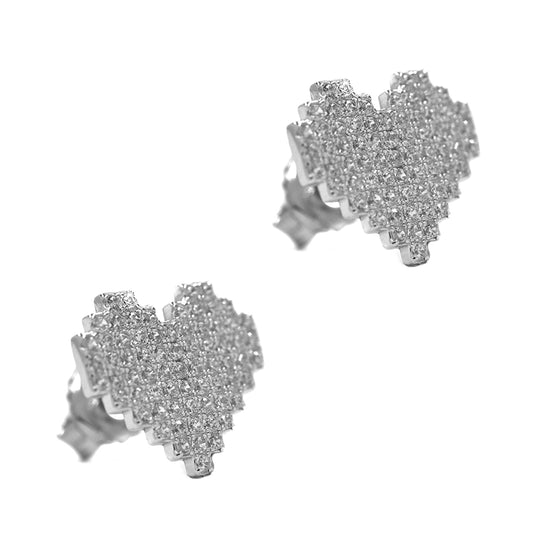925 Silver cubic zirconia block edge heart stud earrings - SGE844
