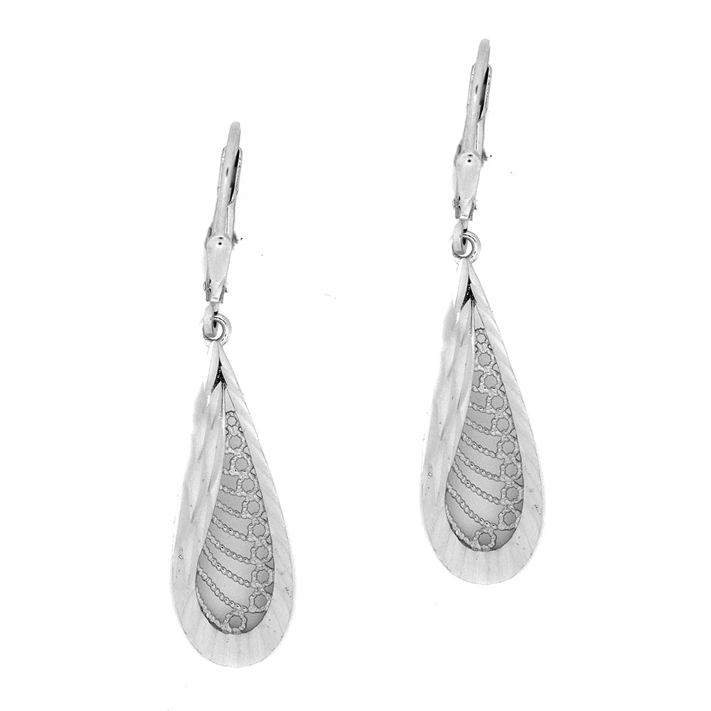 925 Silver textured feather shape drop earring - SGE9618