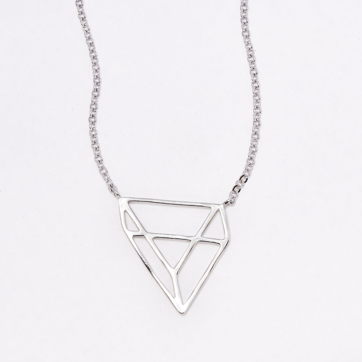 SGN3358 - 925 Silver cutout triangle flat 3D necklace