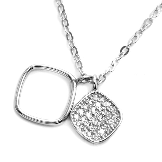 925 Silver cutout and Cubic Zirconia square necklace