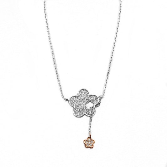 SGN3454 - 925 Silver cubic zirconia flower necklace