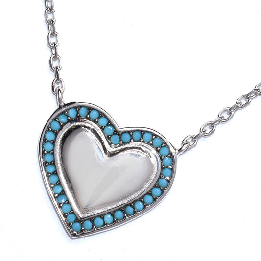 925 Silver turquoise edge heart necklace - SGN5038